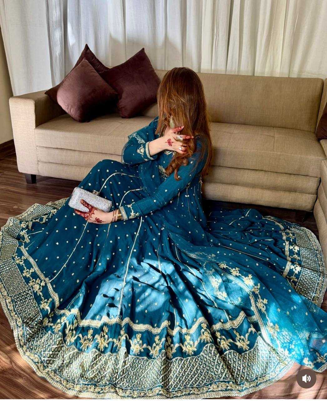 Ynf Faux Georgette KESH506 151 Gowns Wedding Collections Festive Collections Wholesale Embroidery Gowns Georgette Gown Full Sleeve Gowns Manufacturer