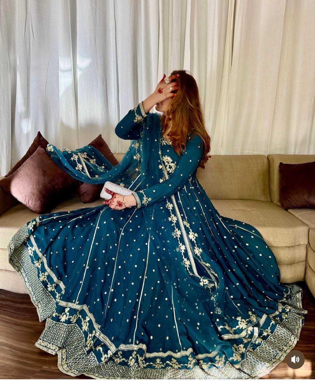Ynf Faux Georgette KESH506 151 Gowns Wedding Collections Festive Collections Wholesale Embroidery Gowns Georgette Gown Full Sleeve Gowns Manufacturer