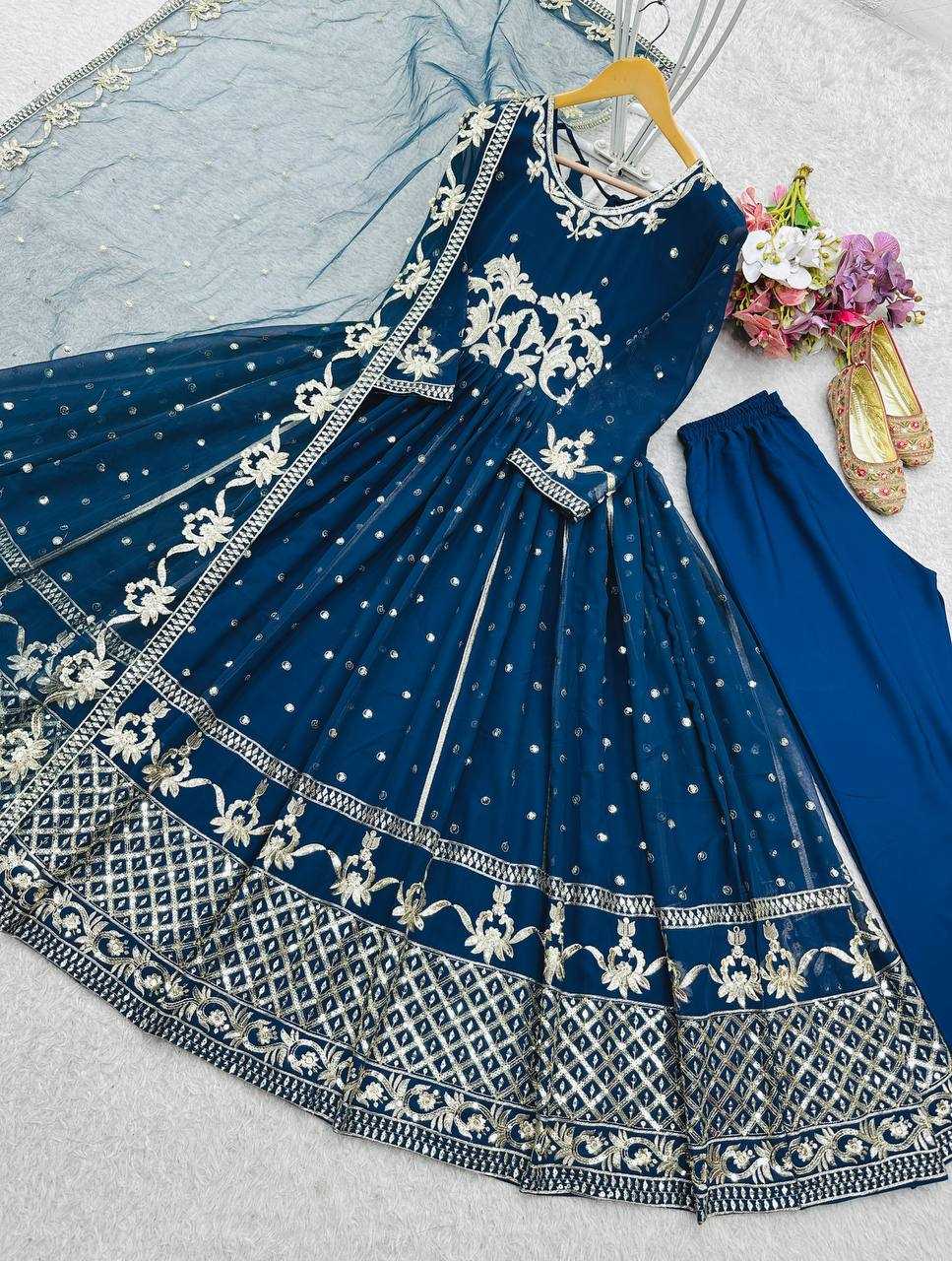 Ynf Faux Georgette KESH506 151 Gowns Wedding Collections Festive Collections Wholesale Embroidery Gowns Georgette Gown Full Sleeve Gowns Manufacturer