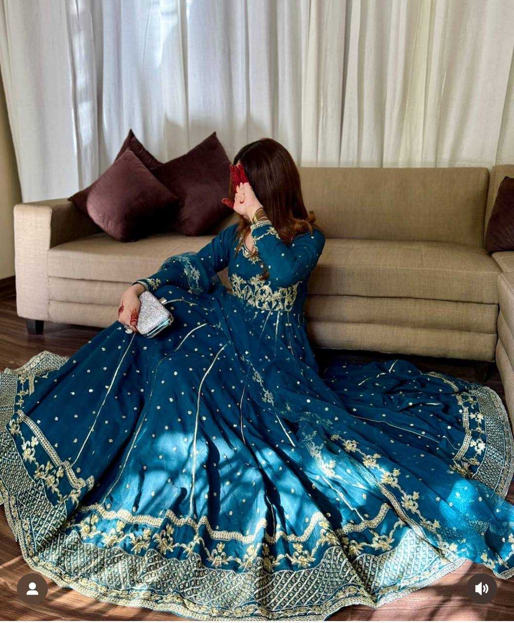 Ynf Faux Georgette KESH506 151 Gowns Wedding Collections Festive Collections Wholesale Embroidery Gowns Georgette Gown Full Sleeve Gowns Manufacturer