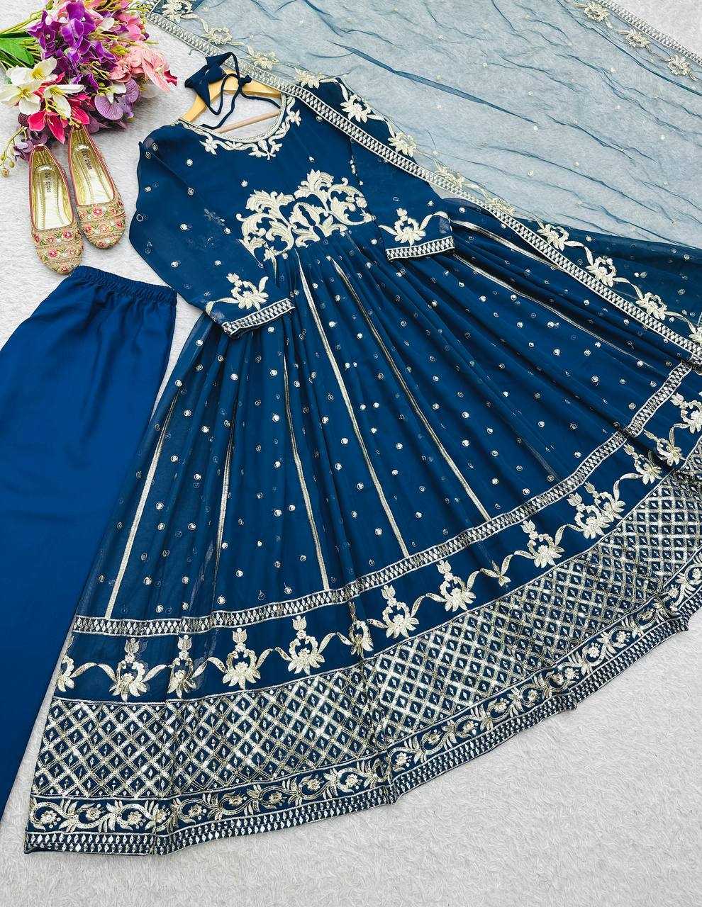 Ynf Faux Georgette KESH506 151 Gowns Wedding Collections Festive Collections Wholesale Embroidery Gowns Georgette Gown Full Sleeve Gowns Manufacturer