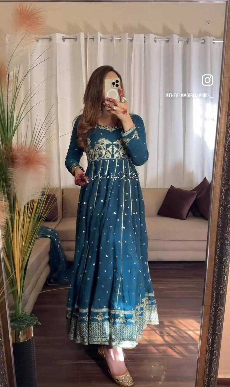 Ynf Faux Georgette KESH506 151 Gowns Wedding Collections Festive Collections Wholesale Embroidery Gowns Georgette Gown Full Sleeve Gowns Manufacturer