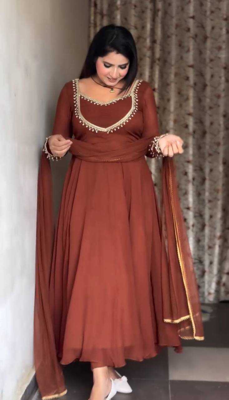 Ynf Faux Georgette KESH506 153 Gowns Wholesale Georgette Gown Gown With Dupatta Manufacturer