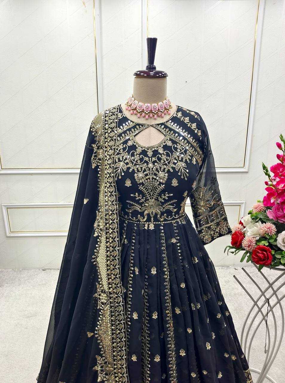 Ynf Faux Georgette KESH506 8028 Gowns Wholesale Fancy Gowns Embroidery Gowns Designer Gowns Manufacturer