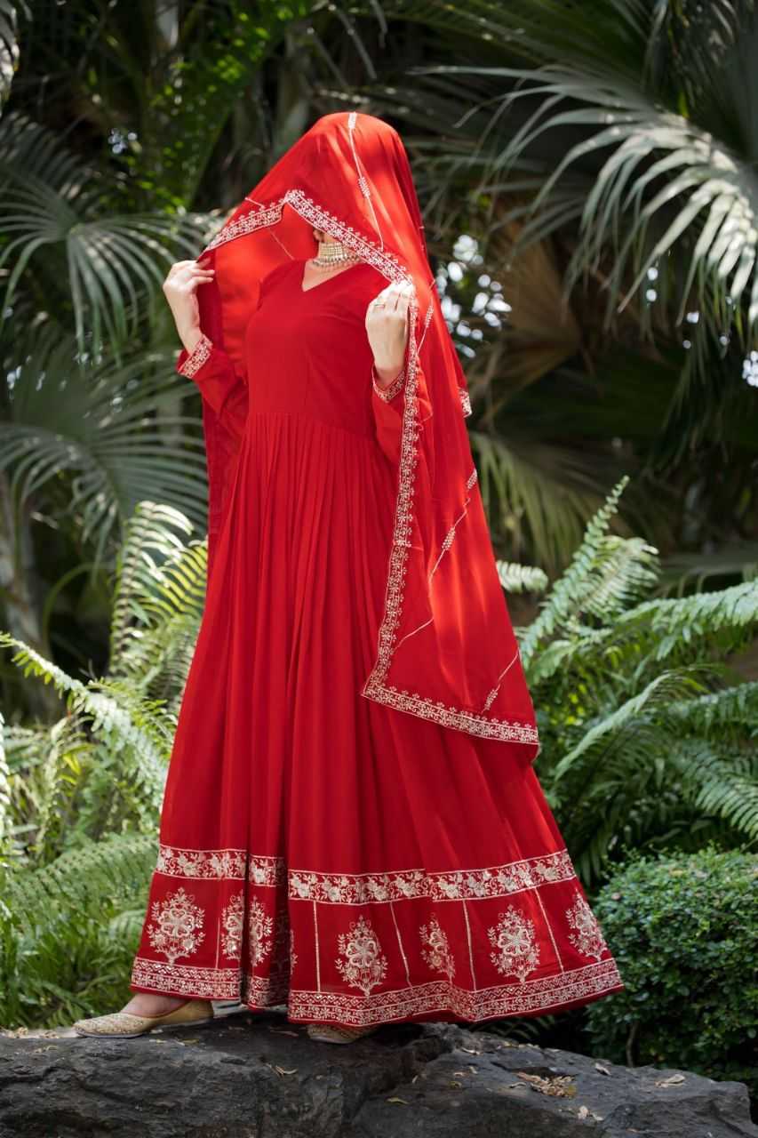 Ynf Faux Georgette KESH507 1022 Gowns Wedding Collections Festive Collections Wholesale Embroidery Gowns Georgette Gown Red Gown Manufacturer
