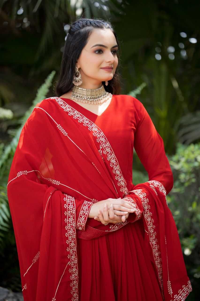 Ynf Faux Georgette KESH507 1022 Gowns Wedding Collections Festive Collections Wholesale Embroidery Gowns Georgette Gown Red Gown Manufacturer