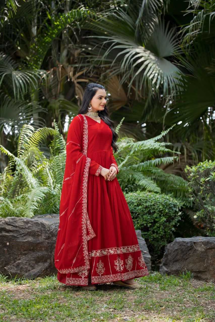 Ynf Faux Georgette KESH507 1022 Gowns Wedding Collections Festive Collections Wholesale Embroidery Gowns Georgette Gown Red Gown Manufacturer