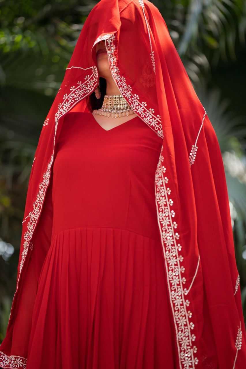Ynf Faux Georgette KESH507 1022 Gowns Wedding Collections Festive Collections Wholesale Embroidery Gowns Georgette Gown Red Gown Manufacturer