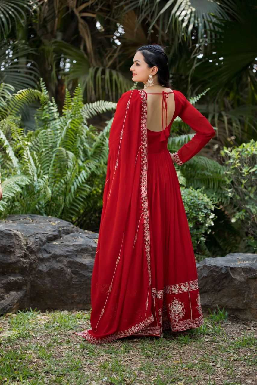 Ynf Faux Georgette KESH507 1022 Gowns Wedding Collections Festive Collections Wholesale Embroidery Gowns Georgette Gown Red Gown Manufacturer