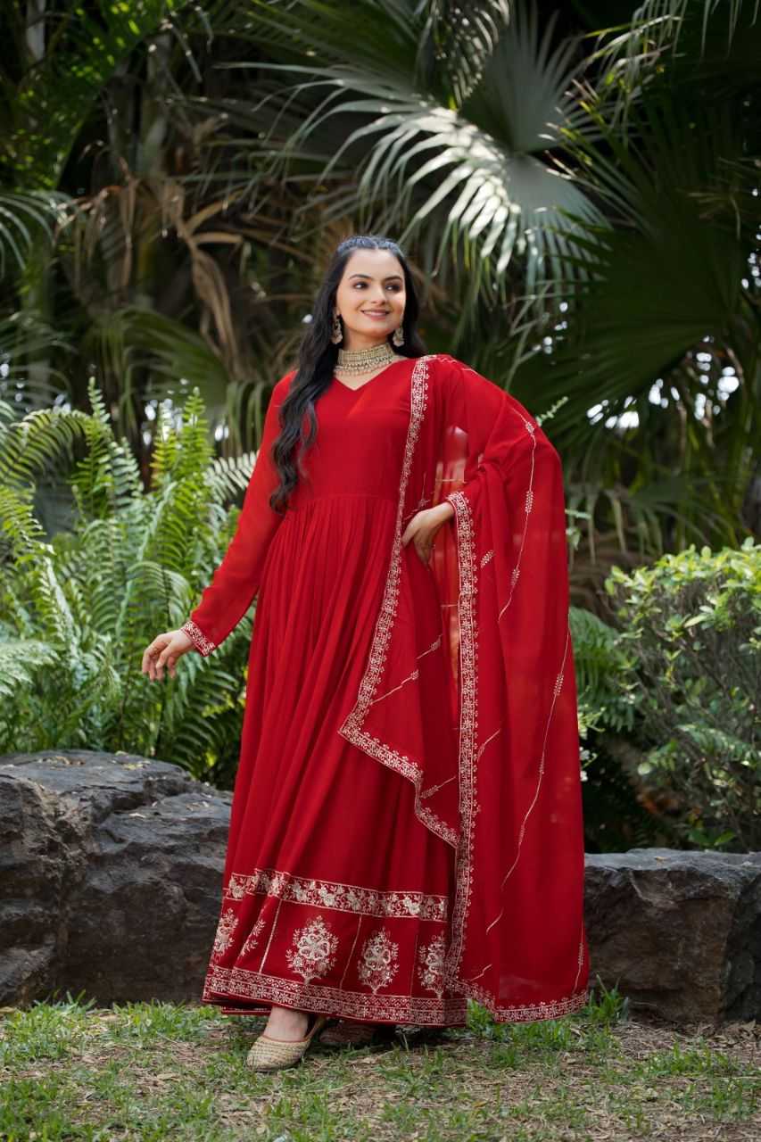 Ynf Faux Georgette KESH507 1022 Gowns Wedding Collections Festive Collections Wholesale Embroidery Gowns Georgette Gown Red Gown Manufacturer