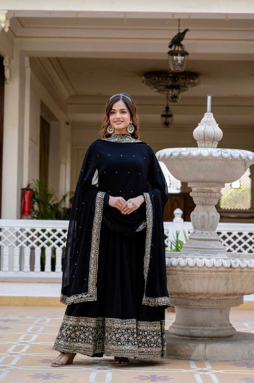 Ynf Faux Georgette KESH507 1024 Gowns Wedding Collections Festive Collections Wholesale Georgette Gown Embroidered Gown Full Sleeve Gowns Manufacturer