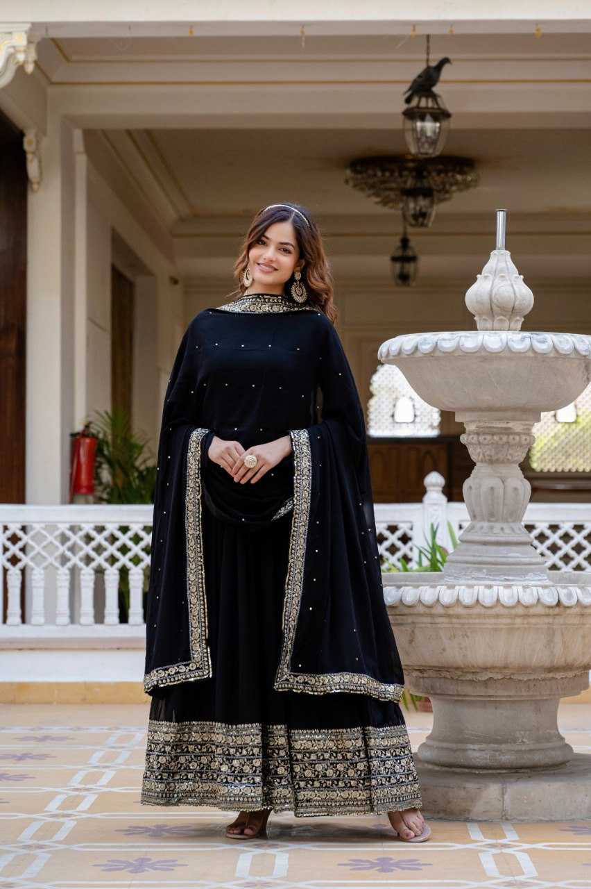 Ynf Faux Georgette KESH507 1024 Gowns Wedding Collections Festive Collections Wholesale Georgette Gown Embroidered Gown Full Sleeve Gowns Manufacturer