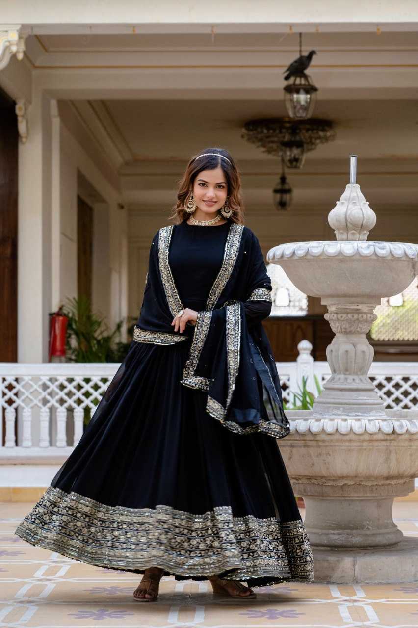 Ynf Faux Georgette KESH507 1024 Gowns Wedding Collections Festive Collections Wholesale Georgette Gown Embroidered Gown Full Sleeve Gowns Manufacturer