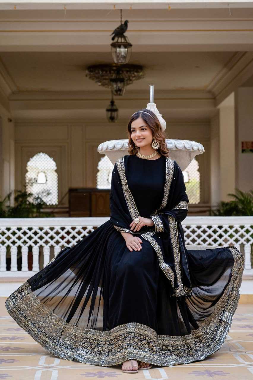 Ynf Faux Georgette KESH507 1024 Gowns Wedding Collections Festive Collections Wholesale Georgette Gown Embroidered Gown Full Sleeve Gowns Manufacturer