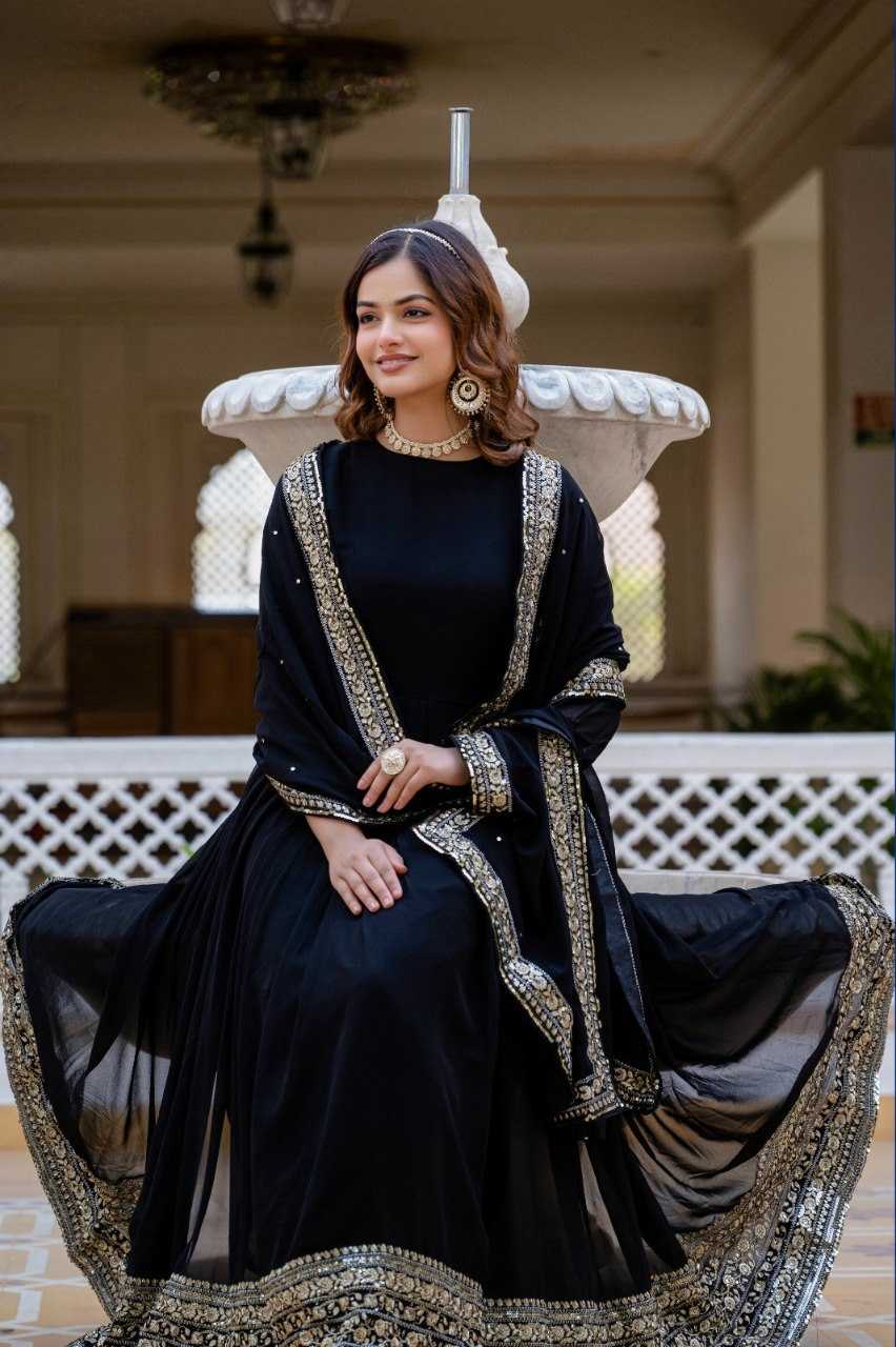 Ynf Faux Georgette KESH507 1024 Gowns Wedding Collections Festive Collections Wholesale Georgette Gown Embroidered Gown Full Sleeve Gowns Manufacturer