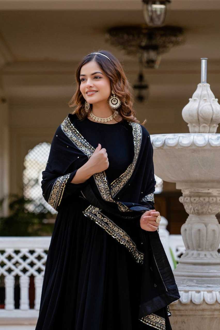 Ynf Faux Georgette KESH507 1024 Gowns Wedding Collections Festive Collections Wholesale Georgette Gown Embroidered Gown Full Sleeve Gowns Manufacturer