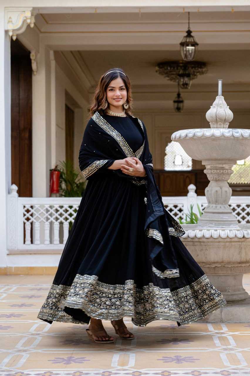 Ynf Faux Georgette KESH507 1024 Gowns Wedding Collections Festive Collections Wholesale Georgette Gown Embroidered Gown Full Sleeve Gowns Manufacturer