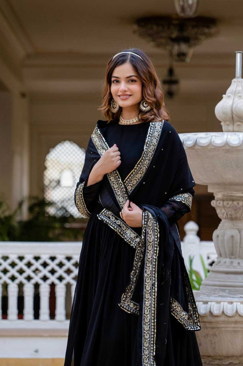 Ynf Faux Georgette KESH507 1024 Gowns Wedding Collections Festive Collections Wholesale Georgette Gown Embroidered Gown Full Sleeve Gowns Manufacturer