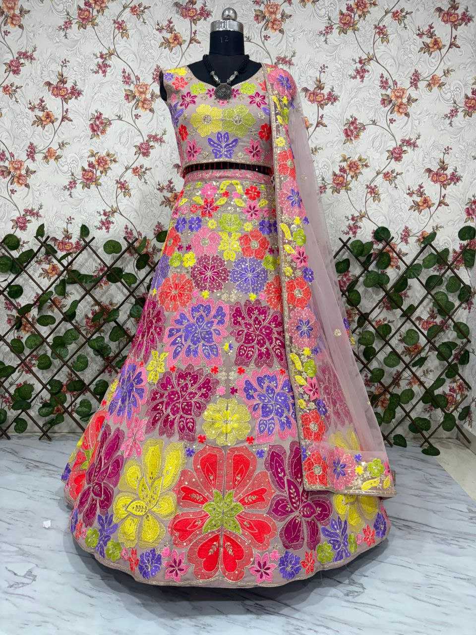 Ynf Faux Georgette KESH508 1077 Lehengas Wholesale Fancy Lehenga Embroidered Lehenga Lehenga For Engagement Thread Work Lehenga Sequins Lehenga Lehenga With Cancan Manufacturer