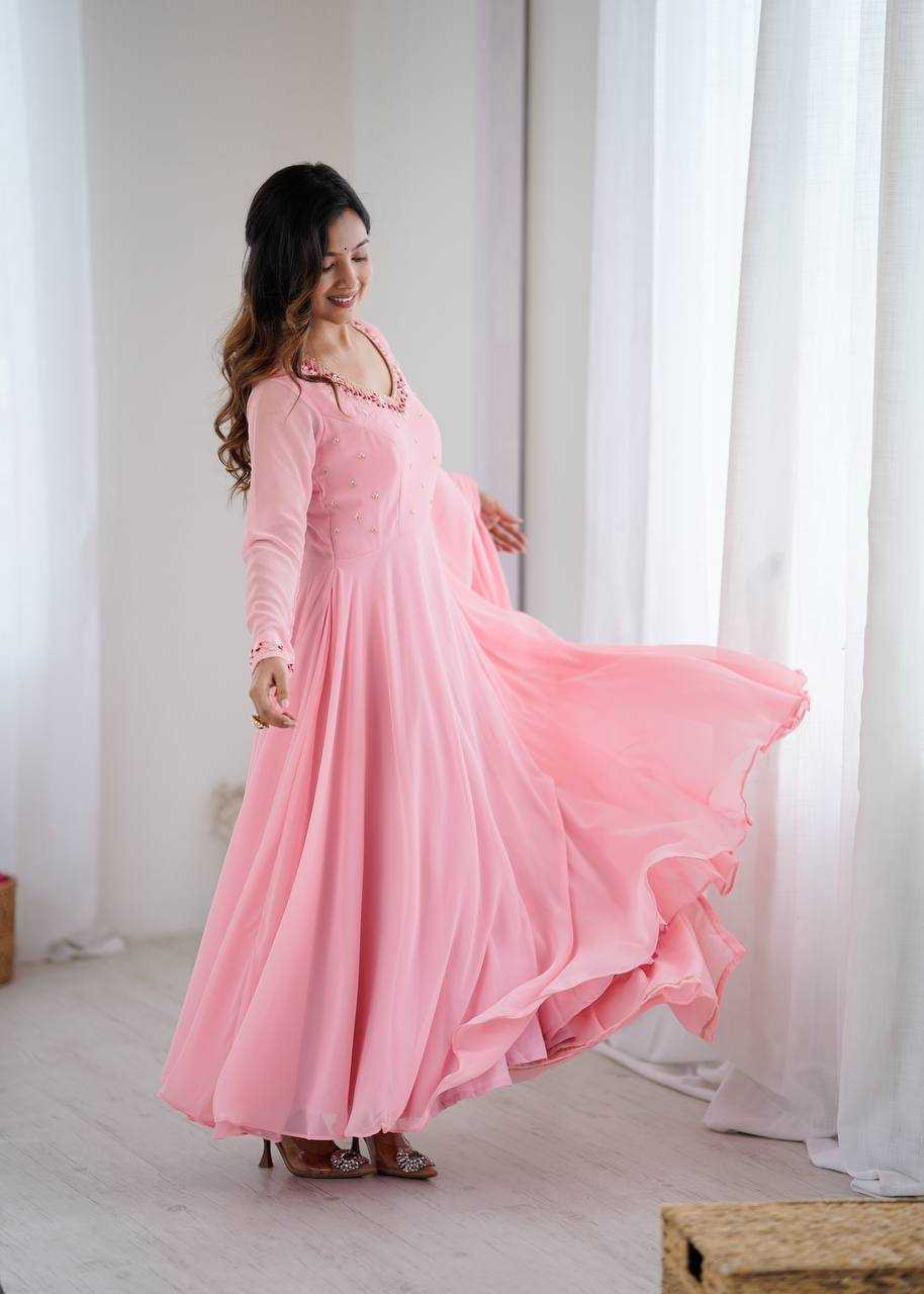 Ynf Faux Georgette KESH513 475 Gowns Wedding Collections Festive Collections Wholesale Georgette Gown Gown With Dupatta Wedding Outfits Manufacturer