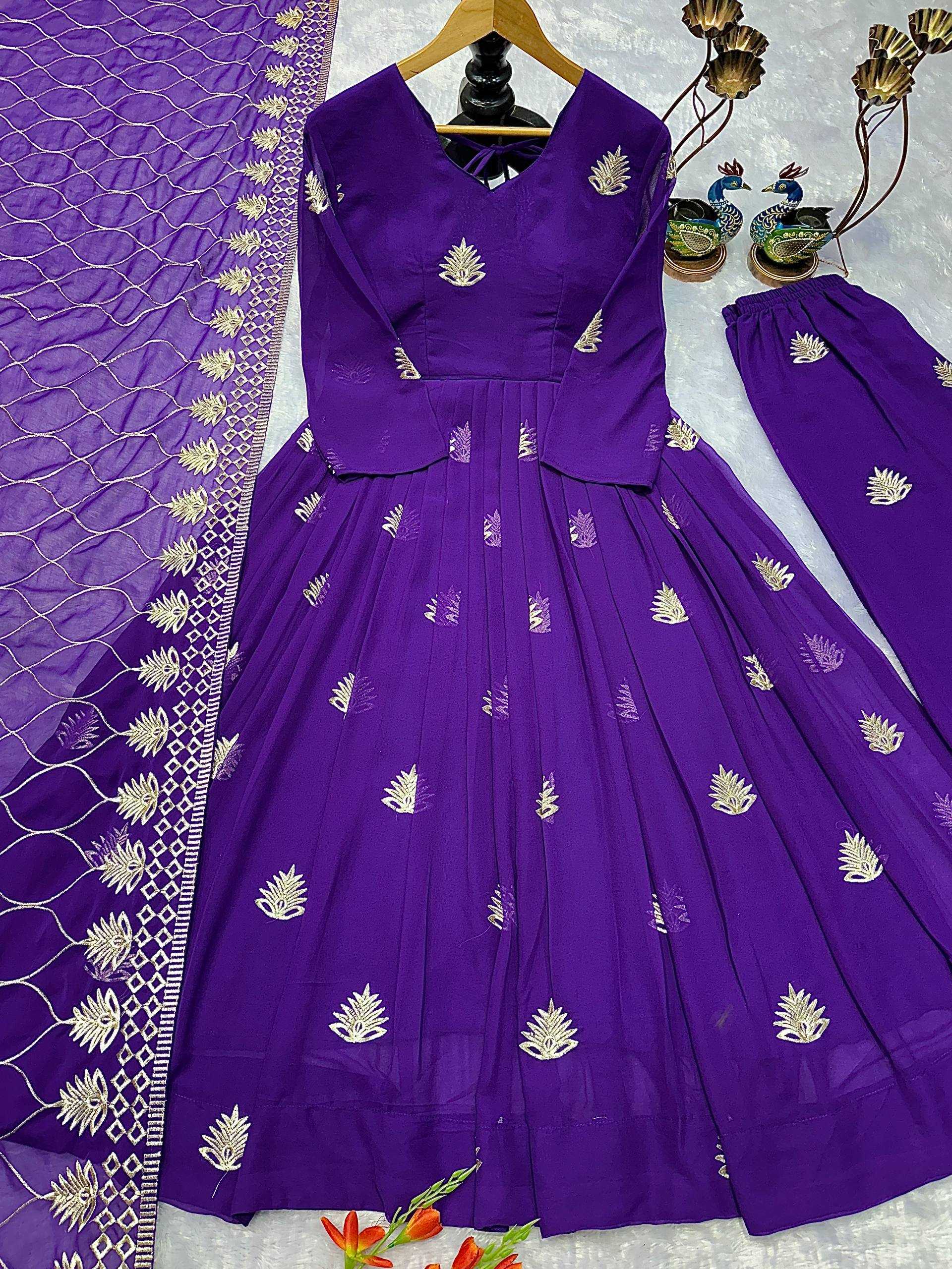 Ynf Faux Georgette KESH523 080 Gowns Wholesale Georgette Gown Embroidered Gown Designer Gowns Manufacturer