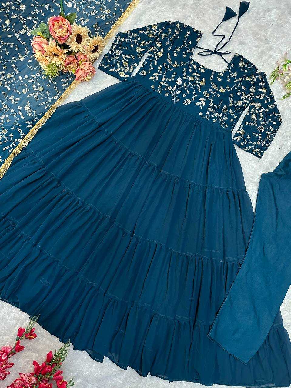 Ynf Faux Georgette KESH523 243 Gowns Wholesale Fancy Gowns Embroidery Gowns Designer Gowns Manufacturer