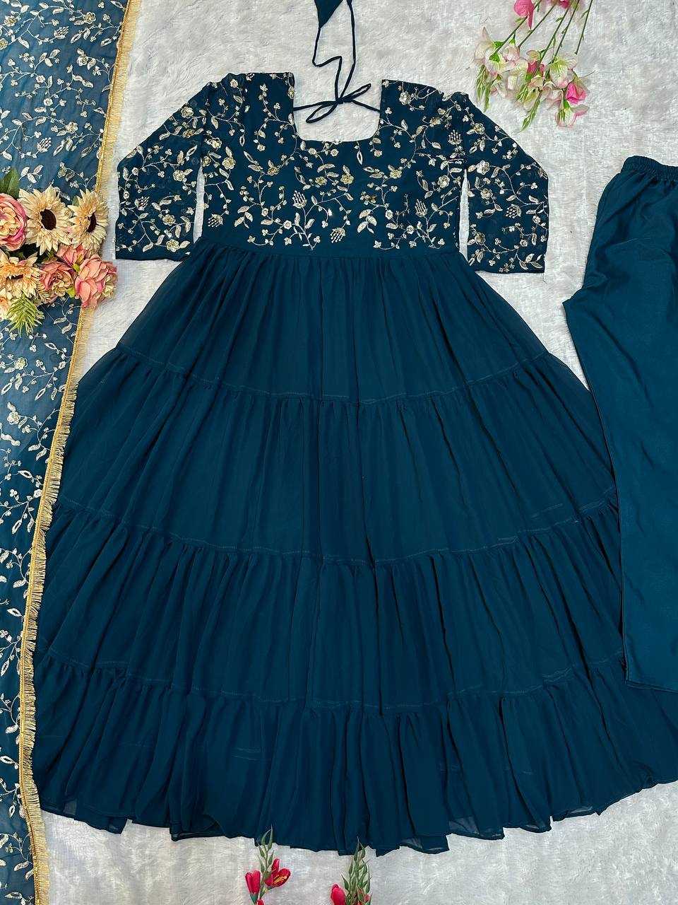 Ynf Faux Georgette KESH523 243 Gowns Wholesale Fancy Gowns Embroidery Gowns Designer Gowns Manufacturer
