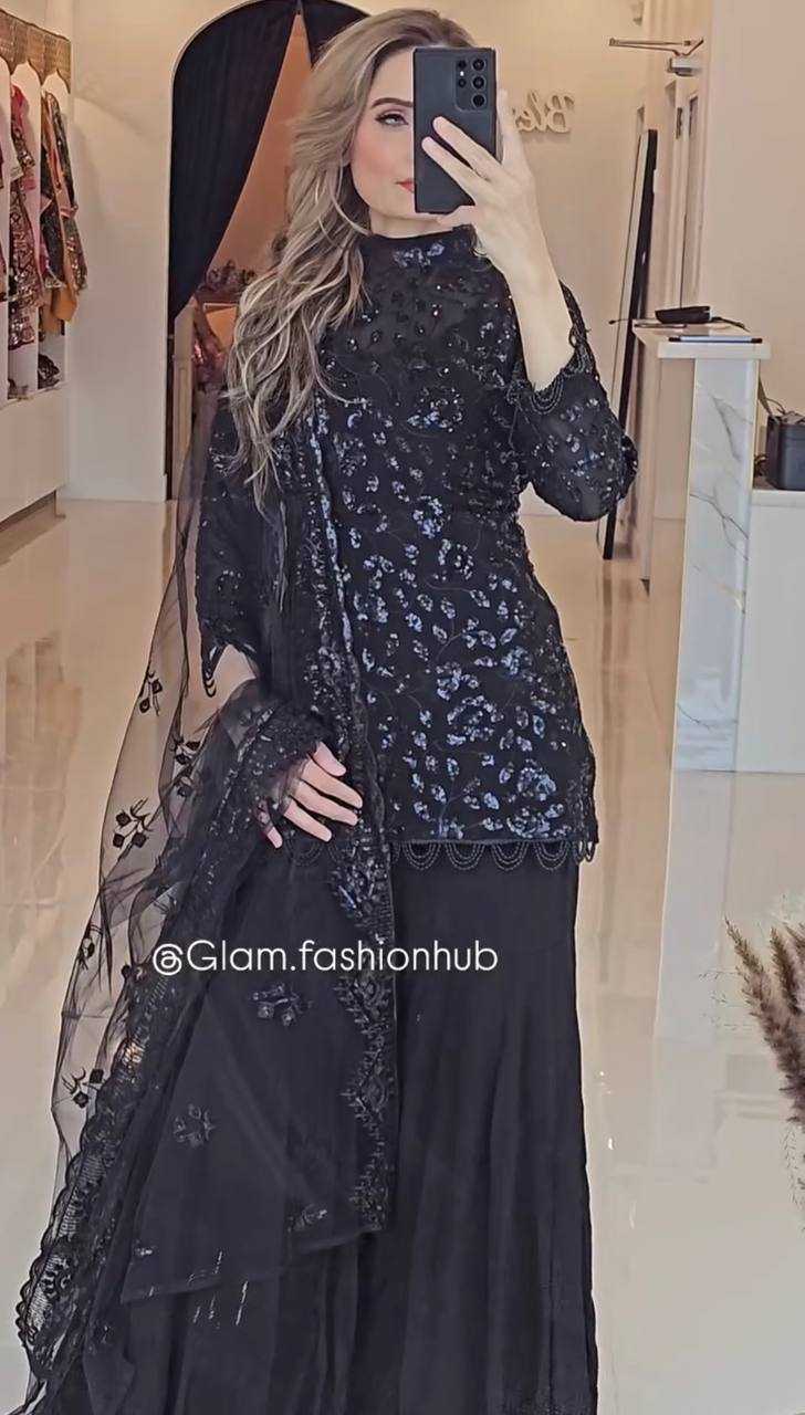 Ynf Faux Georgette KESH523 262 Suits & Dresses Wedding Collections Festive Collections Wholesale Palazzo Suit Georgette Suit Embroidered Suits Manufacturer