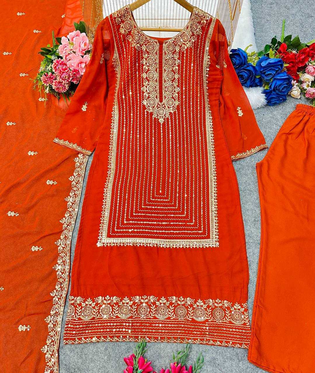 Ynf Faux Georgette KESH523 268 Suits & Dresses Wedding Collections Festive Collections Wholesale Georgette Suit Embroidered Suits Wedding Outfits Manufacturer