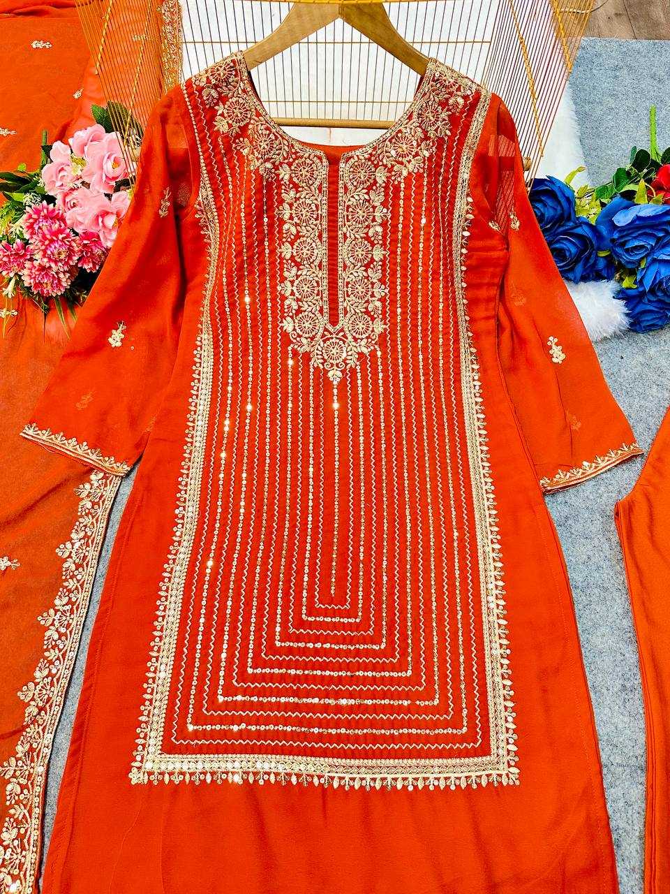 Ynf Faux Georgette KESH523 268 Suits & Dresses Wedding Collections Festive Collections Wholesale Georgette Suit Embroidered Suits Wedding Outfits Manufacturer
