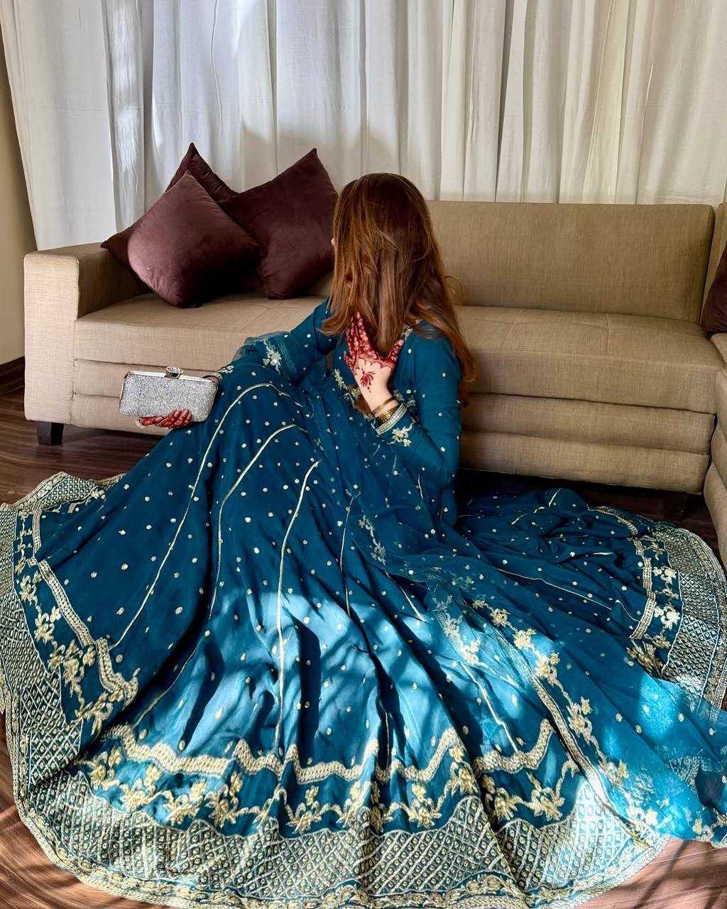 Ynf Faux Georgette KESH523 272 Gowns Wedding Collections Festive Collections Wholesale Embroidered Gown Party Wear Gowns Designer Gowns Manufacturer