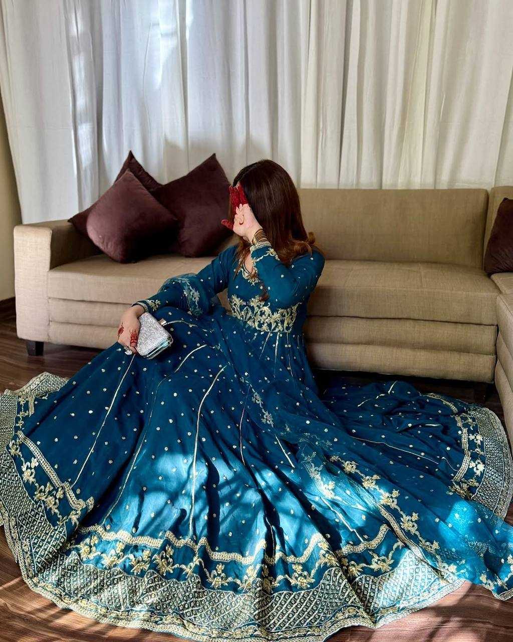 Ynf Faux Georgette KESH523 272 Gowns Wedding Collections Festive Collections Wholesale Embroidered Gown Party Wear Gowns Designer Gowns Manufacturer