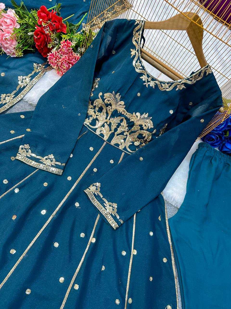 Ynf Faux Georgette KESH523 272 Gowns Wedding Collections Festive Collections Wholesale Embroidered Gown Party Wear Gowns Designer Gowns Manufacturer