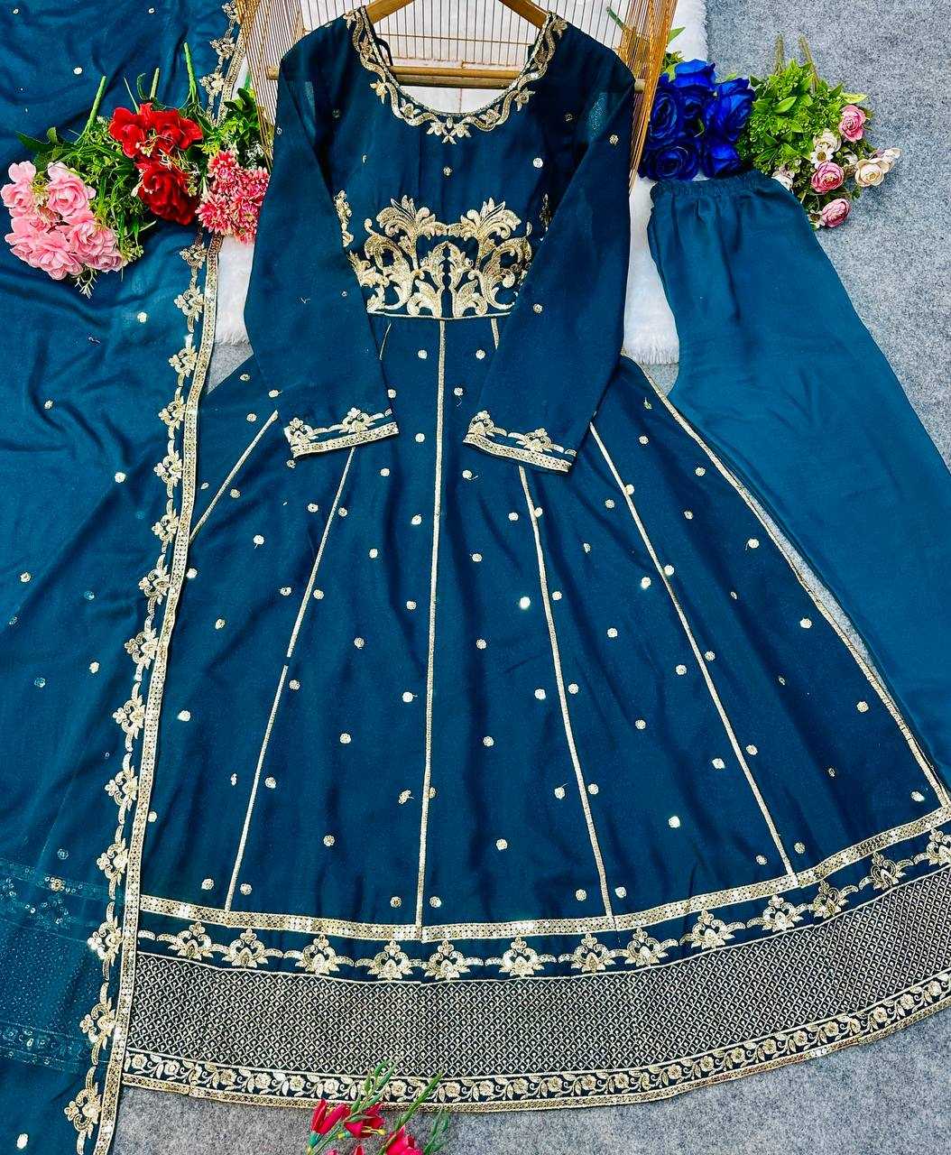 Ynf Faux Georgette KESH523 272 Gowns Wedding Collections Festive Collections Wholesale Embroidered Gown Party Wear Gowns Designer Gowns Manufacturer