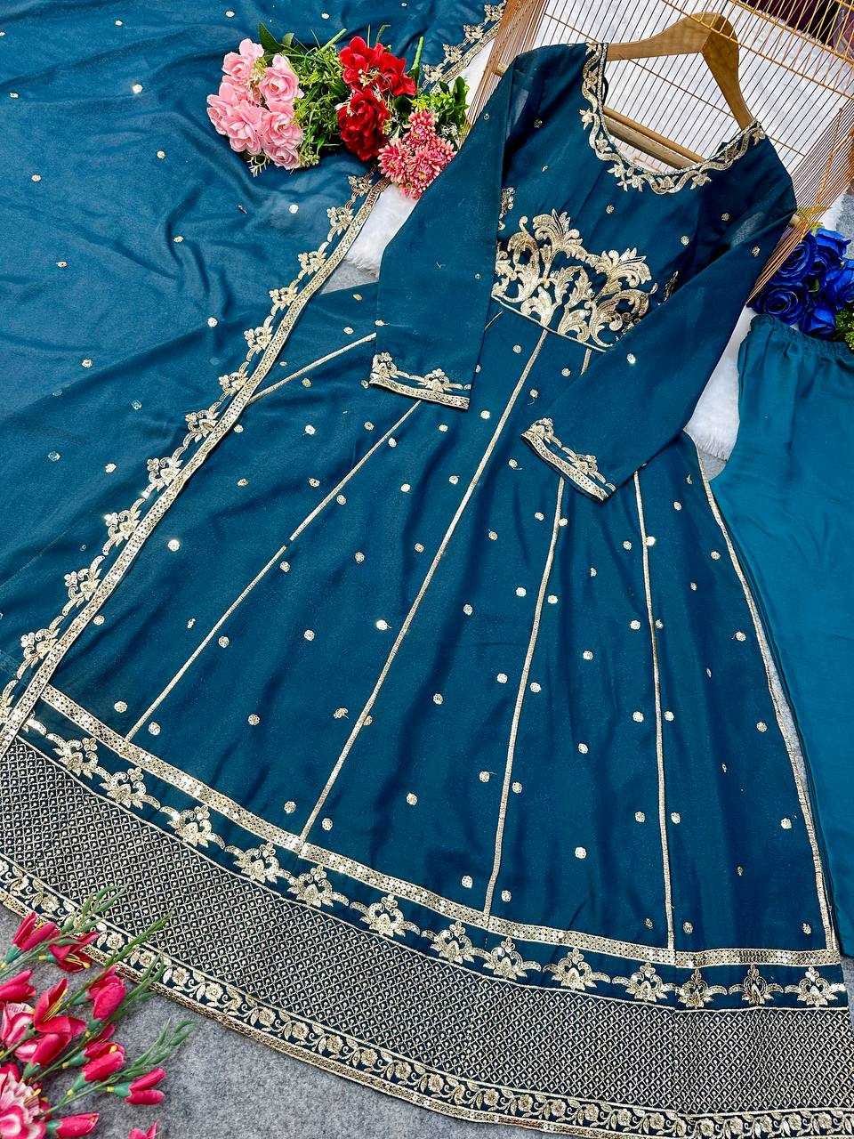 Ynf Faux Georgette KESH523 272 Gowns Wedding Collections Festive Collections Wholesale Embroidered Gown Party Wear Gowns Designer Gowns Manufacturer