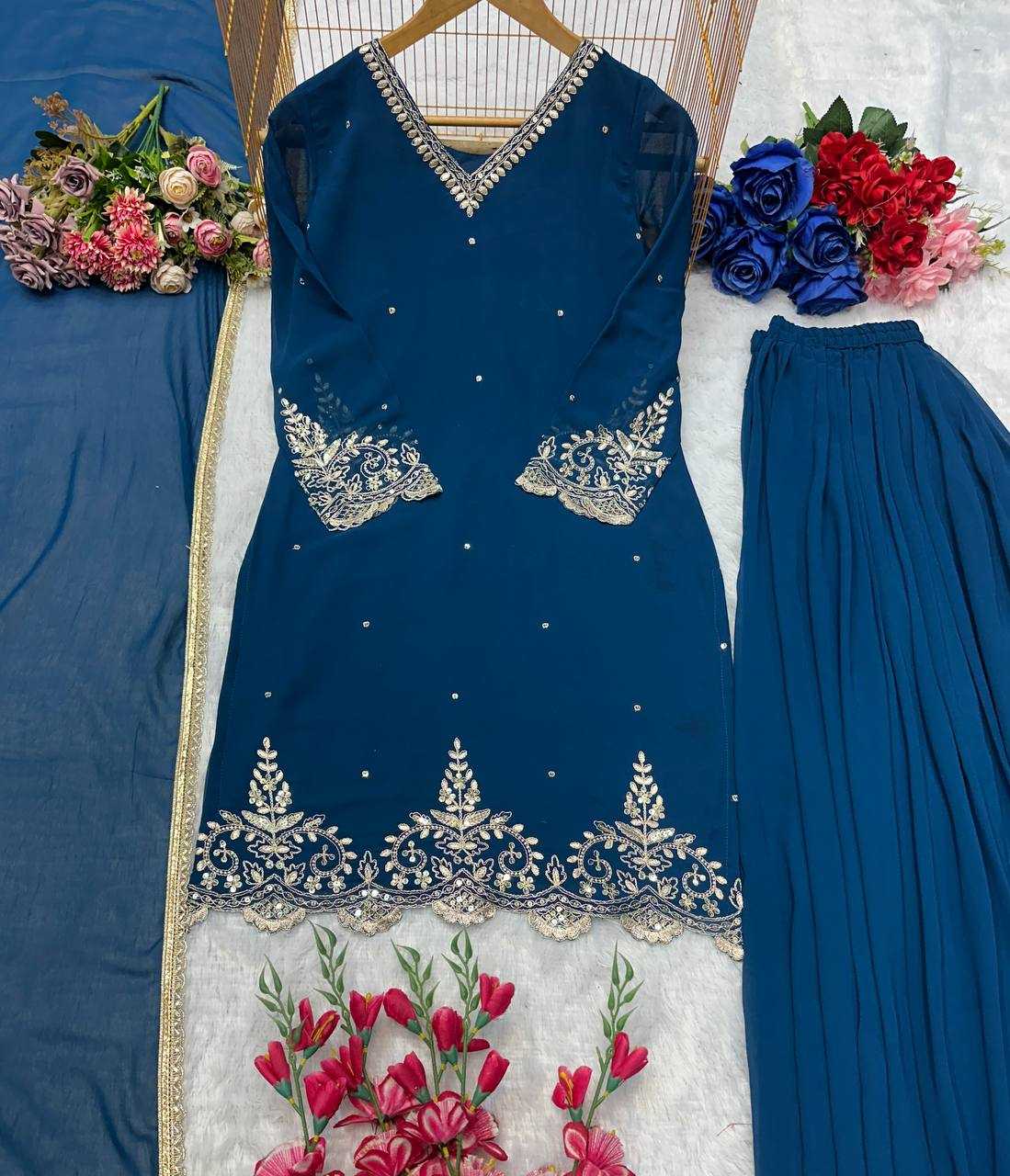 Ynf Faux Georgette KESH523 274 Suits & Dresses Wedding Collections Festive Collections Wholesale Embroidery Suits Georgette Suit Wedding Outfits Manufacturer