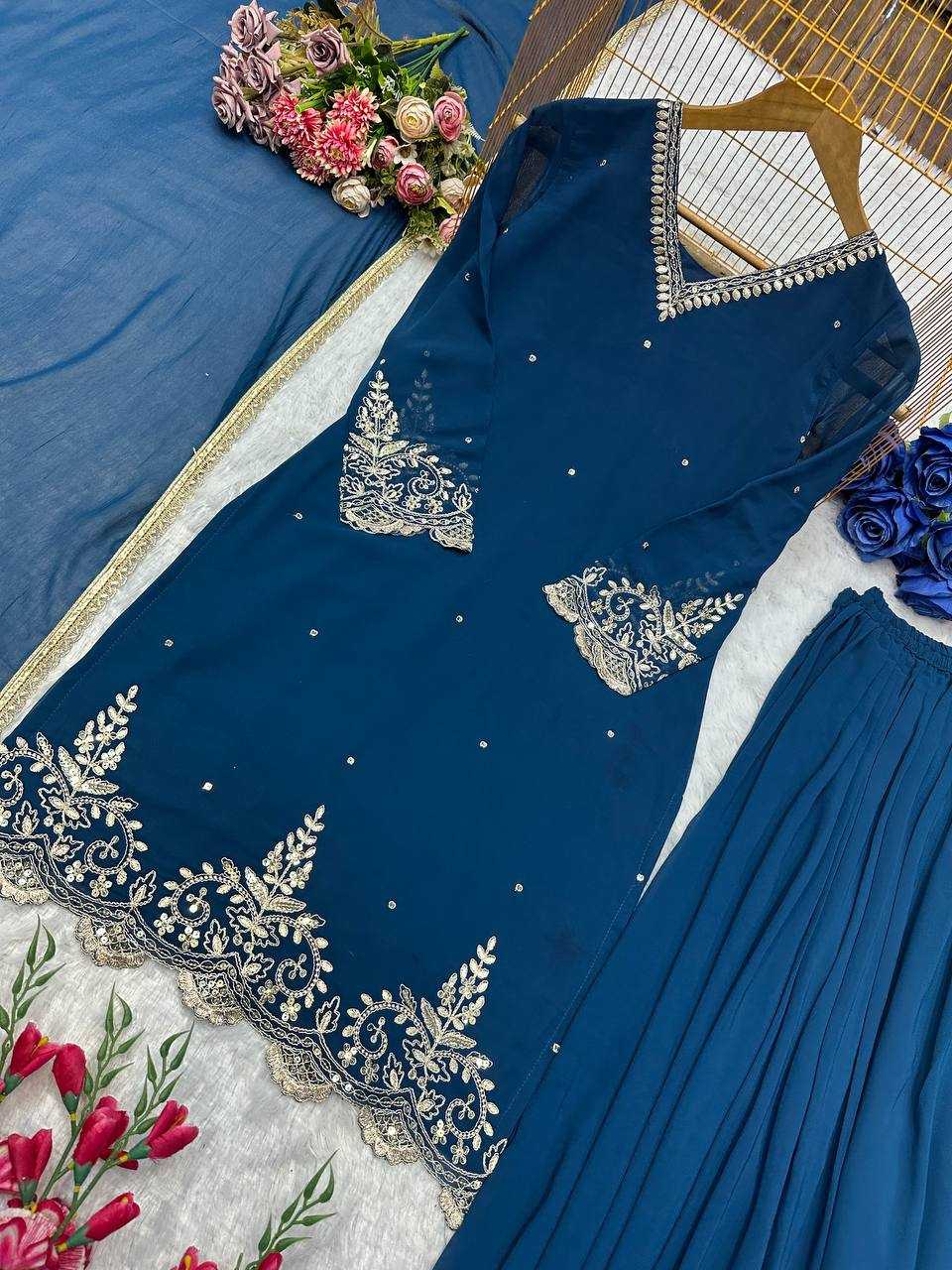 Ynf Faux Georgette KESH523 274 Suits & Dresses Wedding Collections Festive Collections Wholesale Embroidery Suits Georgette Suit Wedding Outfits Manufacturer