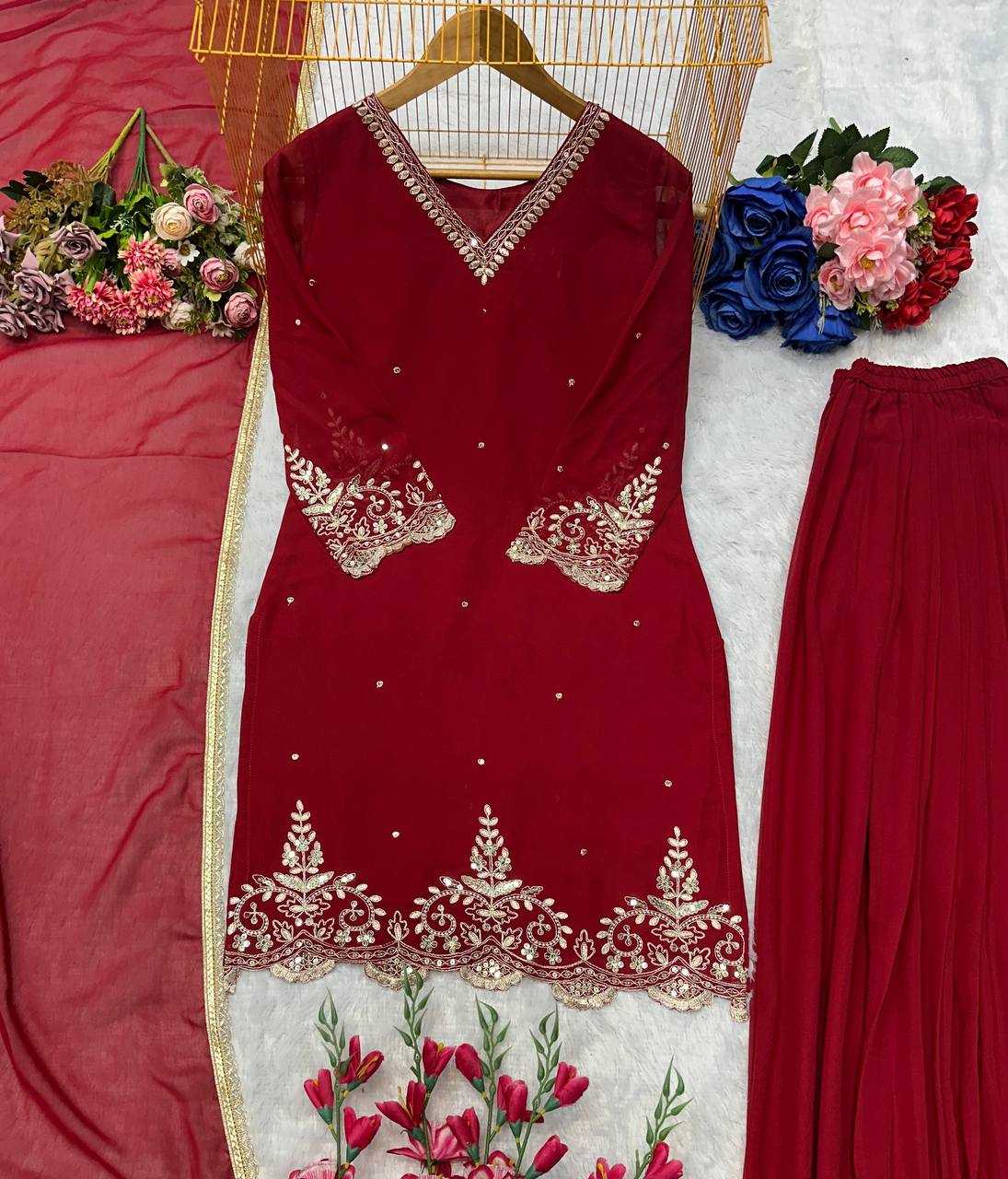 Ynf Faux Georgette KESH523 274 Suits & Dresses Wedding Collections Festive Collections Wholesale Embroidery Suits Georgette Suit Wedding Outfits Manufacturer