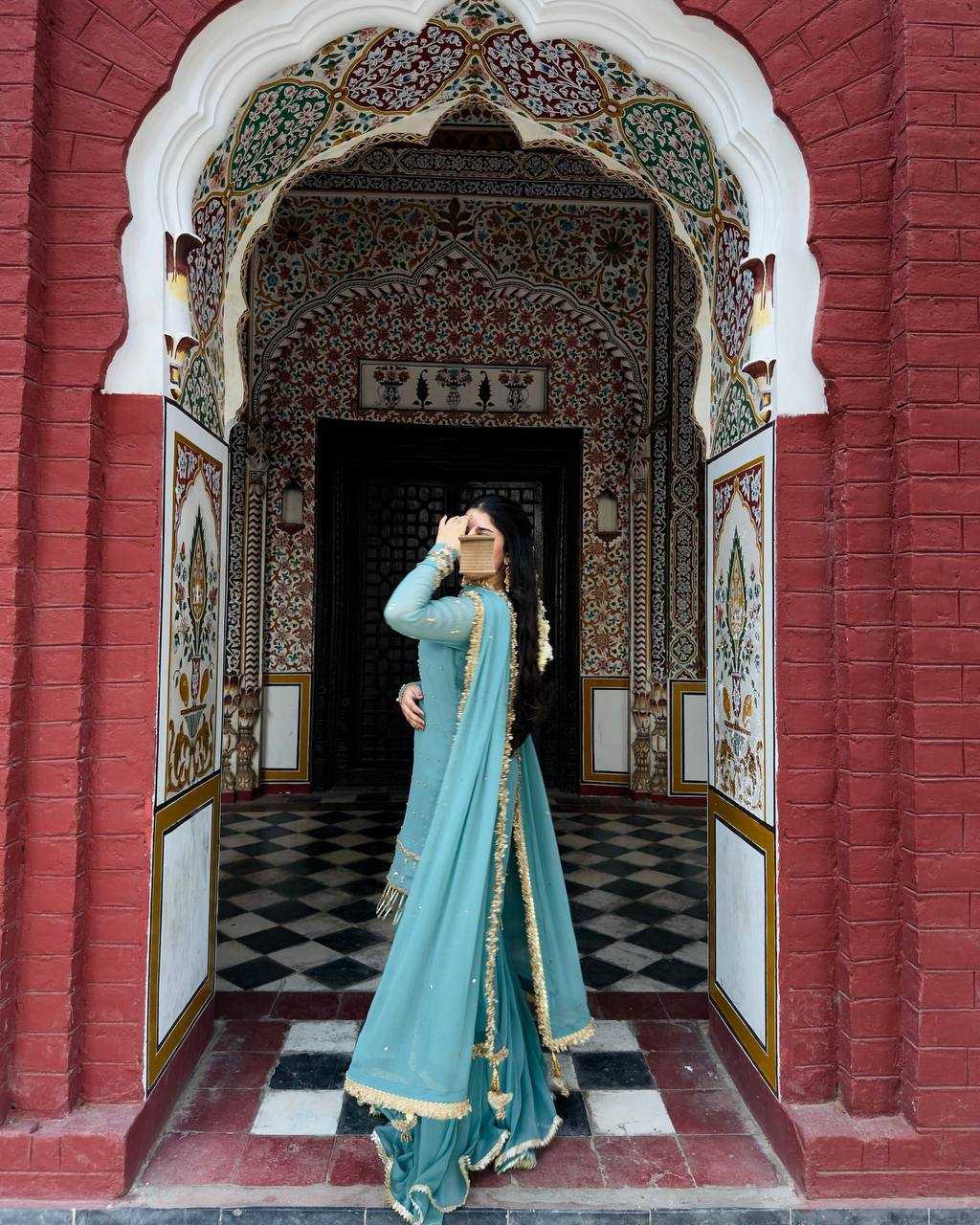 Ynf Faux Georgette KESH523 276 Suits & Dresses Wedding Collections Festive Collections Wholesale Sharara Salwar Suits Georgette Suit Embroidered Suits Manufacturer