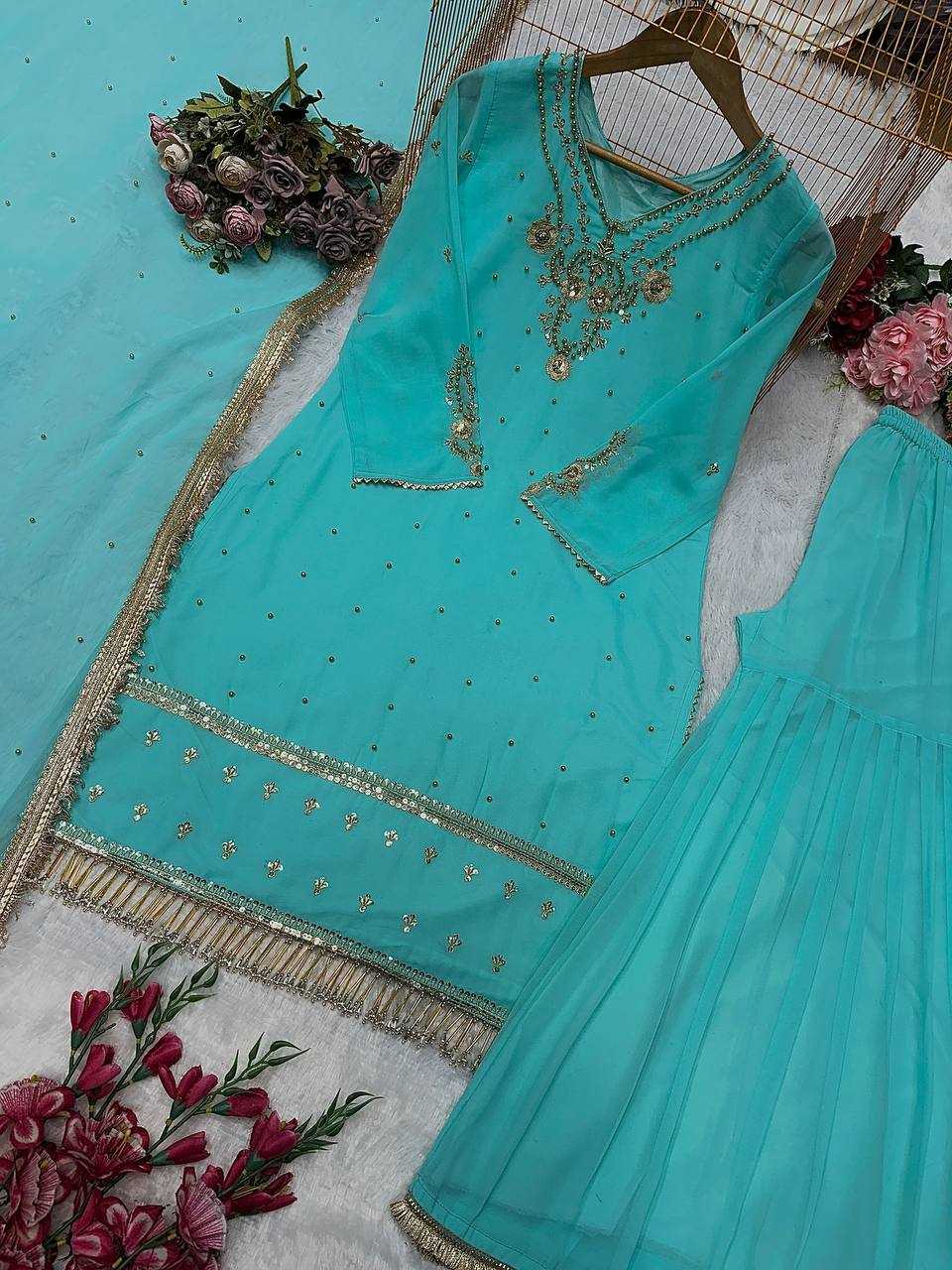 Ynf Faux Georgette KESH523 276 Suits & Dresses Wedding Collections Festive Collections Wholesale Sharara Salwar Suits Georgette Suit Embroidered Suits Manufacturer