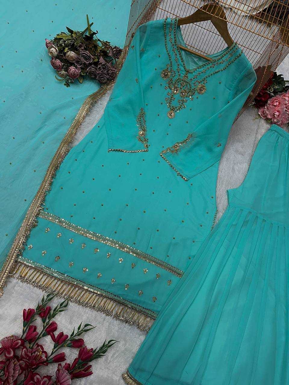 Ynf Faux Georgette KESH523 276 Suits & Dresses Wedding Collections Festive Collections Wholesale Sharara Salwar Suits Georgette Suit Embroidered Suits Manufacturer