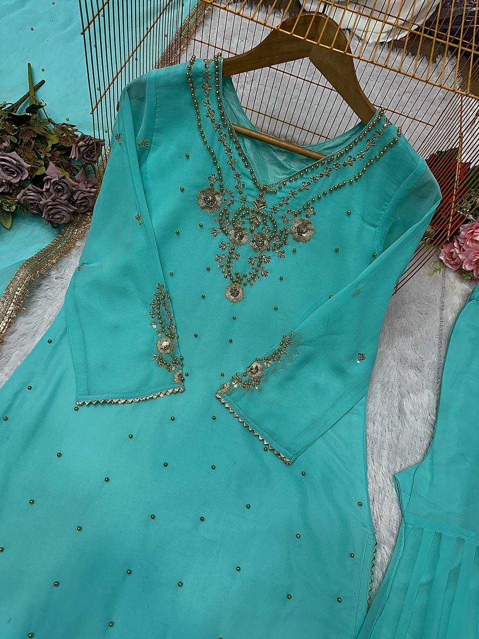 Ynf Faux Georgette KESH523 276 Suits & Dresses Wedding Collections Festive Collections Wholesale Sharara Salwar Suits Georgette Suit Embroidered Suits Manufacturer