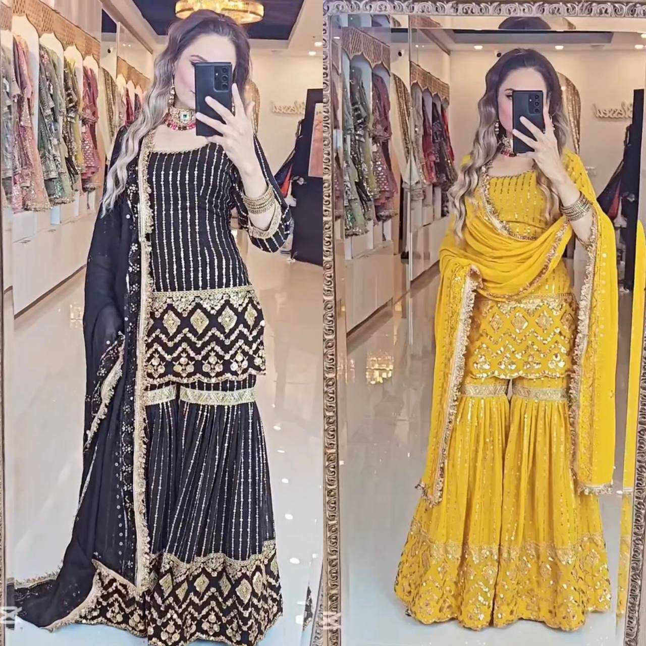 Ynf Faux Georgette KESH523 277 Suits & Dresses Wedding Collections Festive Collections Wholesale Sharara Salwar Suits Georgette Suit Haldi Outfits Manufacturer