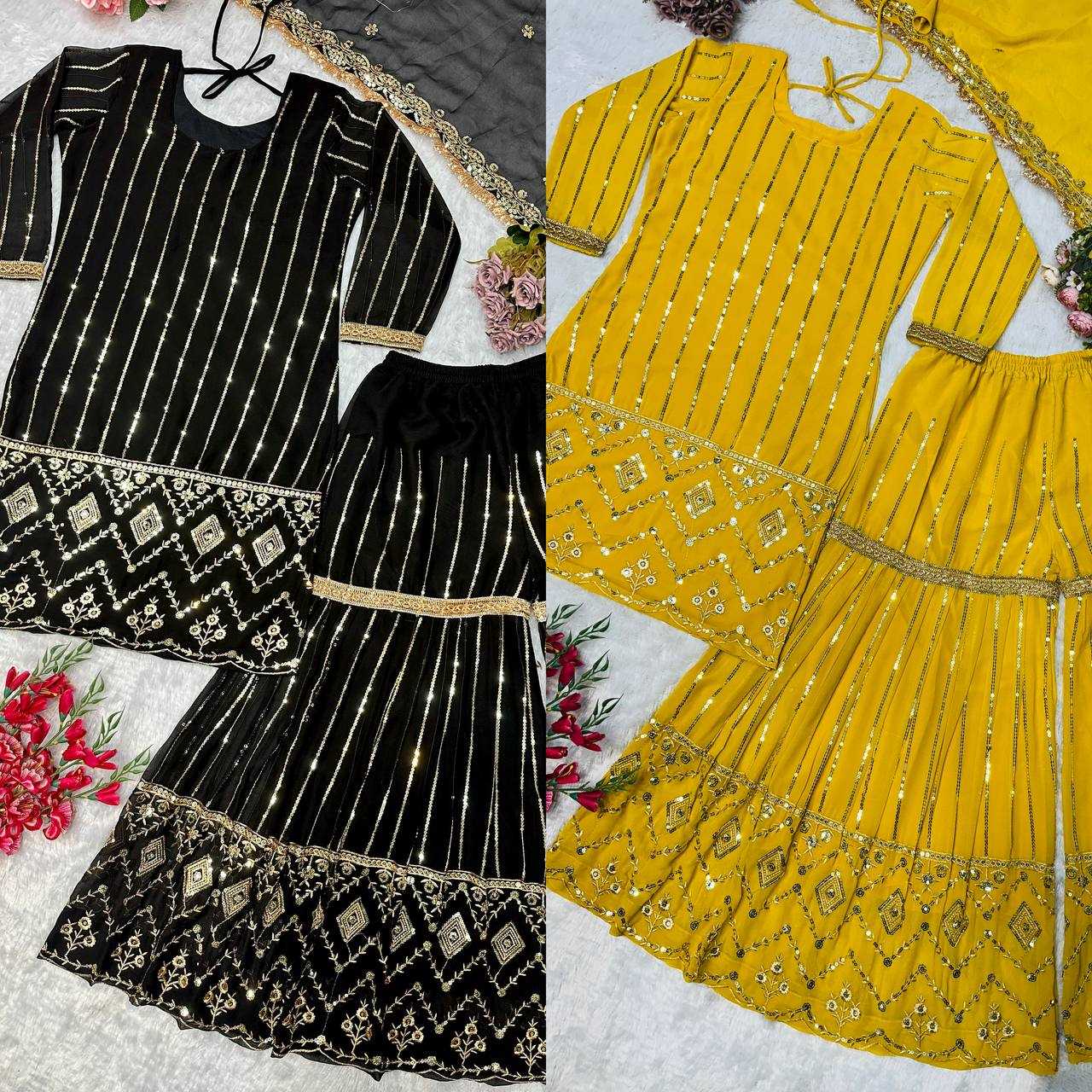 Ynf Faux Georgette KESH523 277 Suits & Dresses Wedding Collections Festive Collections Wholesale Sharara Salwar Suits Georgette Suit Haldi Outfits Manufacturer