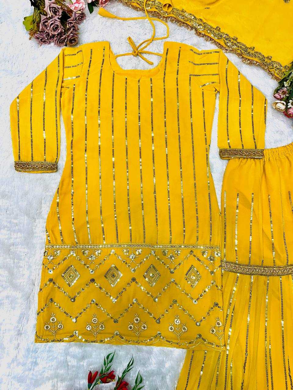 Ynf Faux Georgette KESH523 277 Suits & Dresses Wedding Collections Festive Collections Wholesale Sharara Salwar Suits Georgette Suit Haldi Outfits Manufacturer