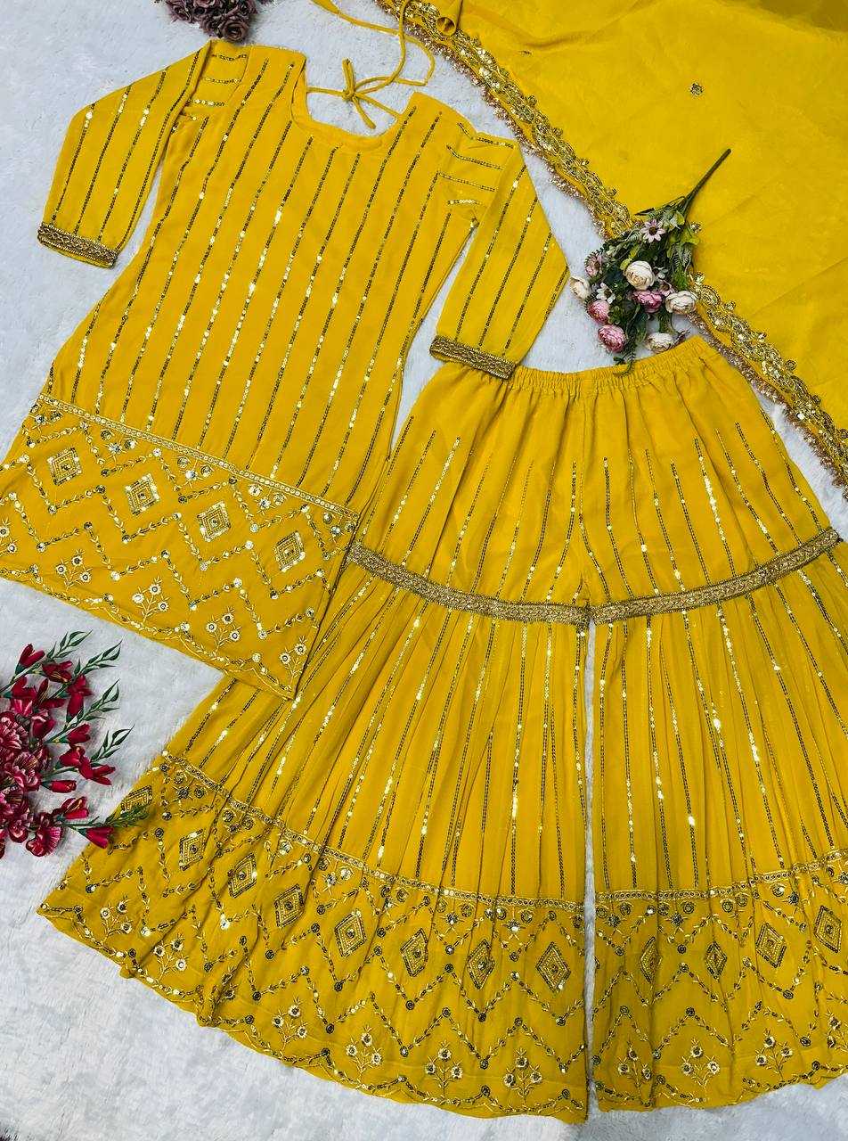 Ynf Faux Georgette KESH523 277 Suits & Dresses Wedding Collections Festive Collections Wholesale Sharara Salwar Suits Georgette Suit Haldi Outfits Manufacturer