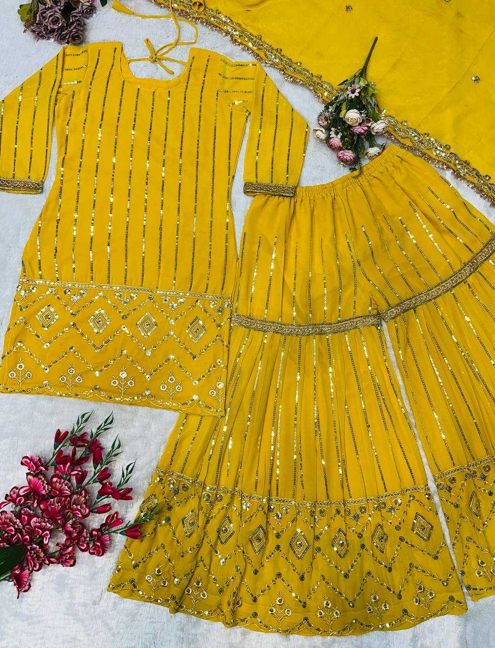 Ynf Faux Georgette KESH523 277 Suits & Dresses Wedding Collections Festive Collections Wholesale Sharara Salwar Suits Georgette Suit Haldi Outfits Manufacturer
