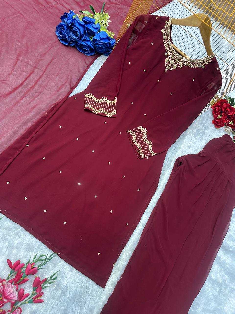 Ynf Faux Georgette KESH523 278 Suits & Dresses Wedding Collections Festive Collections Wholesale Georgette Suit Embroidered Suits Wedding Outfits Manufacturer