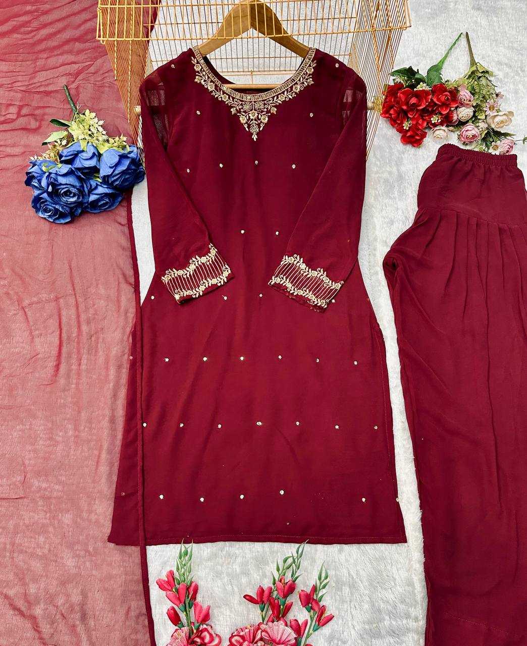 Ynf Faux Georgette KESH523 278 Suits & Dresses Wedding Collections Festive Collections Wholesale Georgette Suit Embroidered Suits Wedding Outfits Manufacturer