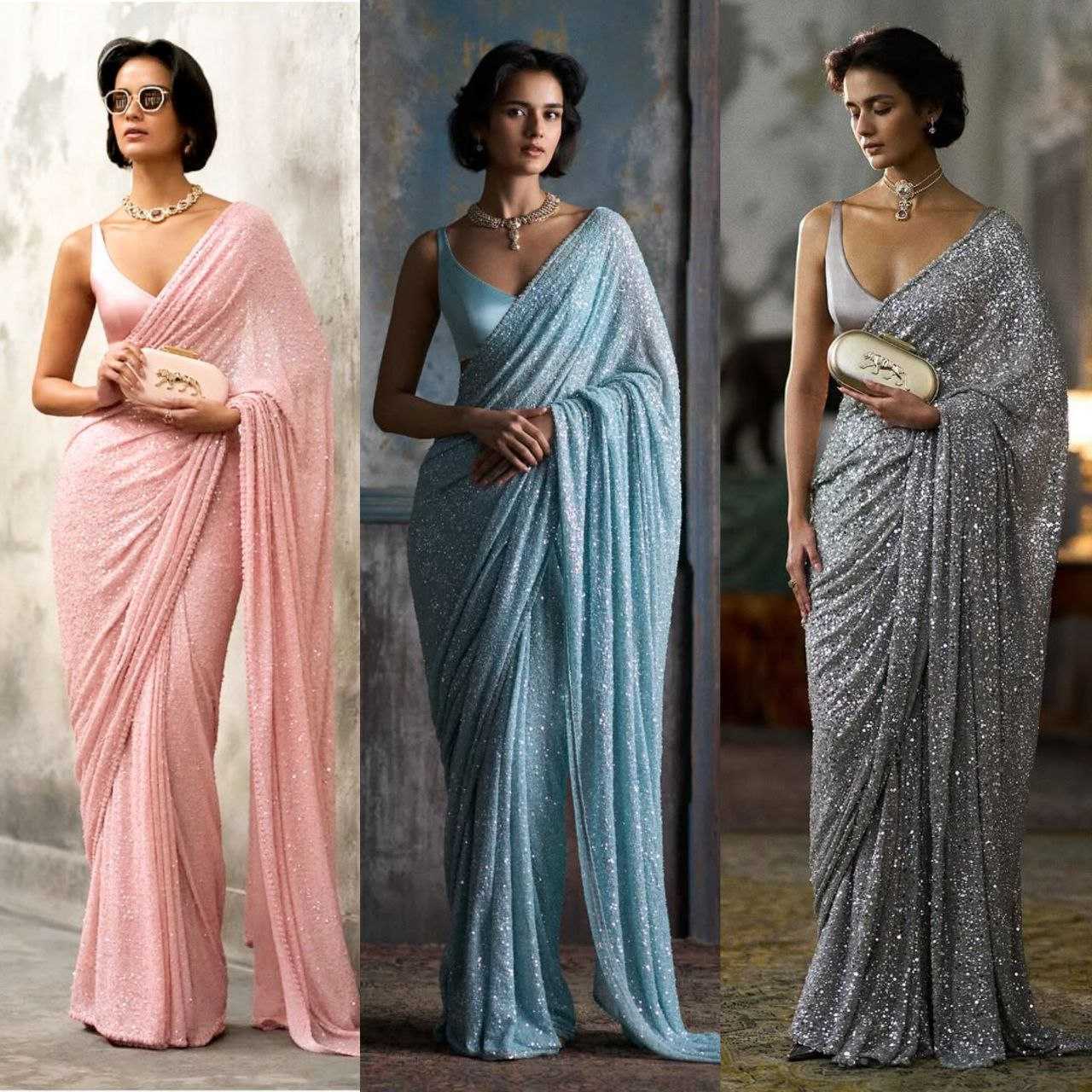 Ynf Faux Georgette KESH524 3449 Sarees Wedding Collections Festive Collections Wholesale Georgette Sarees Sequence Sarees Embroidered Sarees Manufacturer